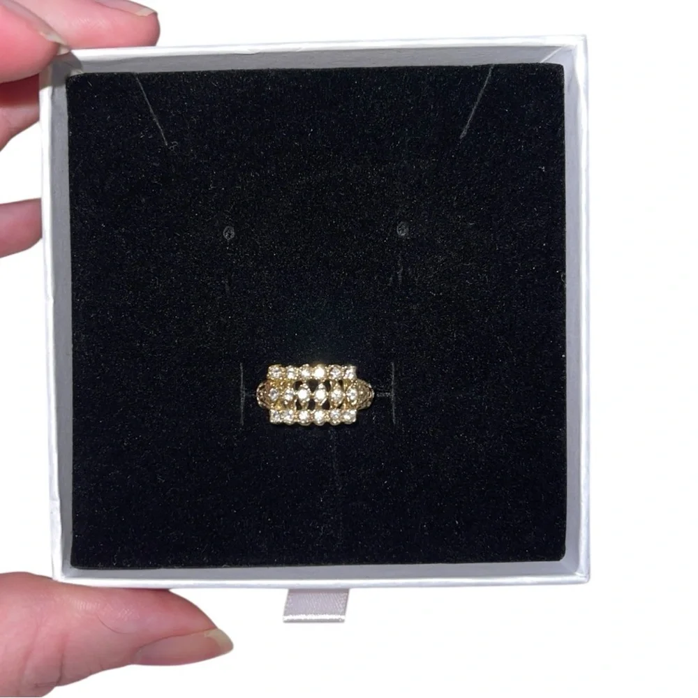 Vintage Gold Tone & Crystal Rectangular Women’s Pinky Ring - 4 for $30